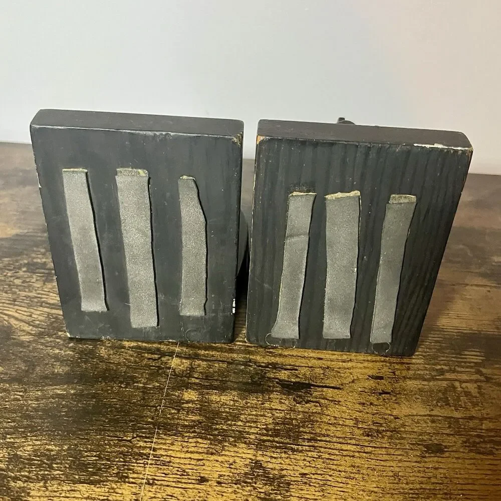 Vintage Black Wooden Train Bookends Set Locomotive Caboose Handcrafted
